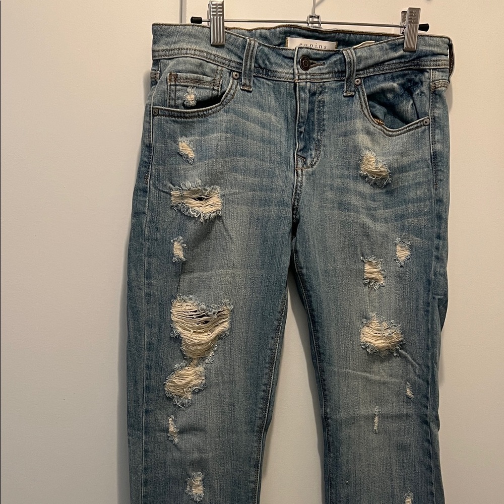 Eunina Distressed Straight Leg Jeans - Light Blue